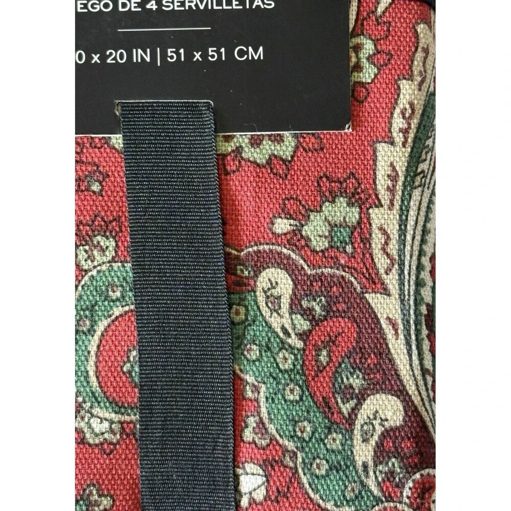 Ralph Lauren Christmas Jacobean Paisley Napkins Fabric Holiday Red Set Of 4
